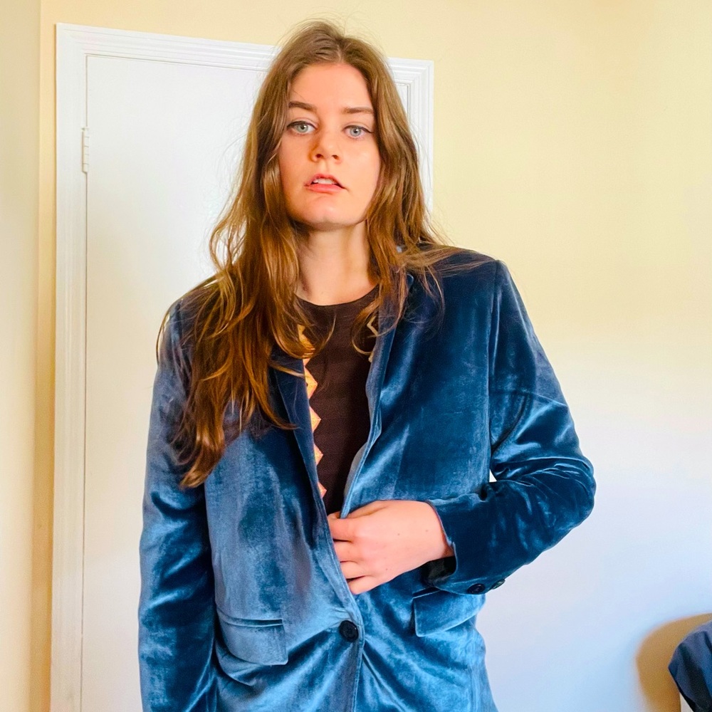Wildfang Blue Velvet Blazer